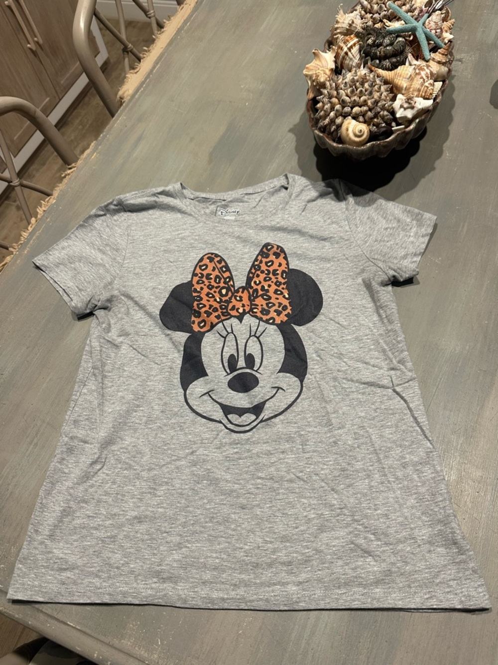 Disney Gray Tee with Leopard Print Minnie Bow